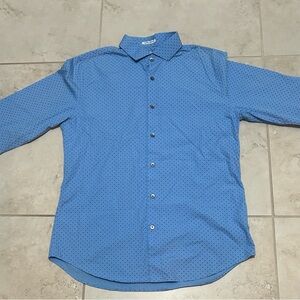Express Blue and Black Polka Dot Casual Button Down Shirt